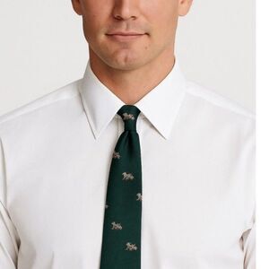 Christian Pelini Hunter Green with Running Horse and Cart Print Long Tie